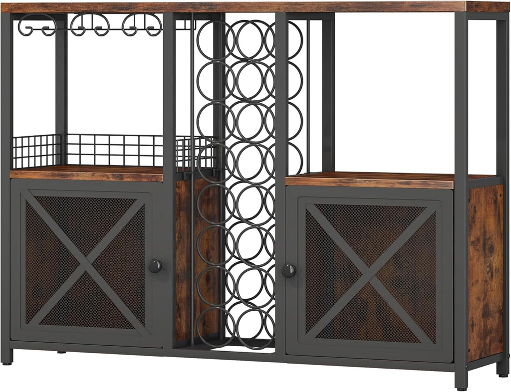 Mini Bars for Home, Wooden Coffee Bar Cabinet, Modern Liquor Cabinet for Liquor and Glasses, Farmhouse Buffet Wine Cabinet with Storage Sideboard for Home Kitchen Dining Room