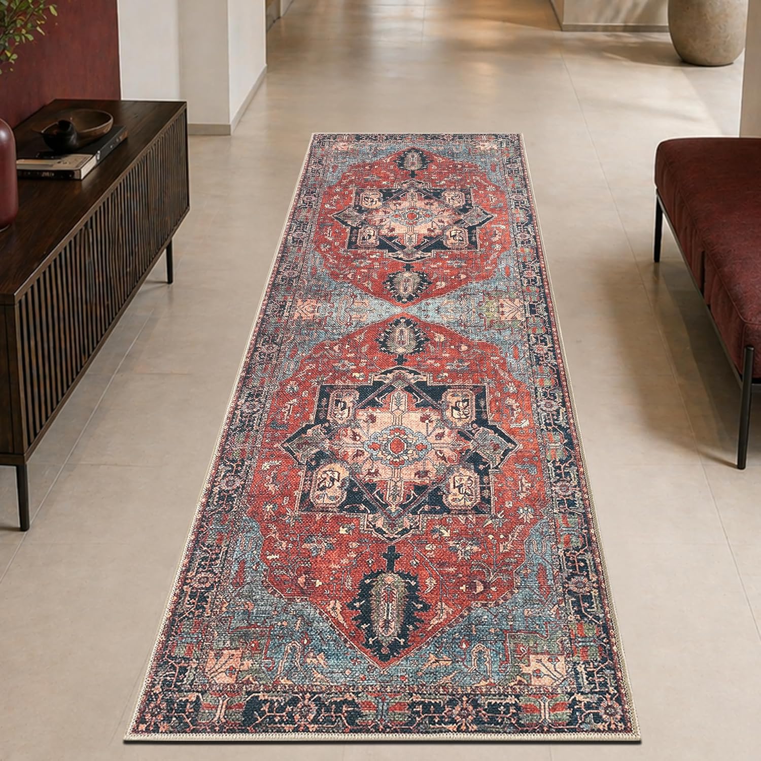2x3 Rug - Machine Washable Entry Rug with Non-Slip Backing, Ideal for Enteryway, Kitchen, Bathroom, Laundry Room - Vintage, Easy Clean, Durable, Low Pile Rug - (2' x 3')