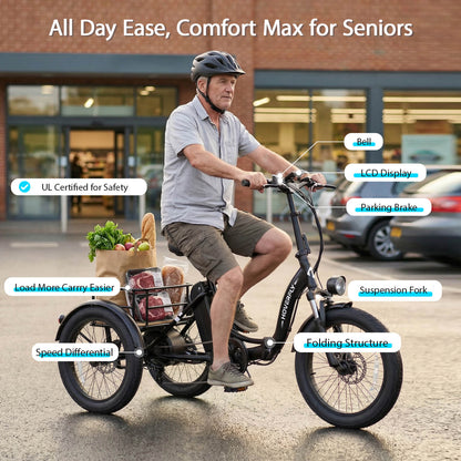 Hoverfly® ET1 Folding Electric Trike 15.5mph | 61 Miles Max Range ((👻Halloween Sale))