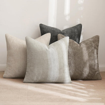 MIULEE Pack of 4 Couch Throw Pillow Covers 18x18 Inch Neutral Soft Decorative Chenille Pillow Covers Farmhouse Boho Cushion Covers for Mid Century Modern Spring Home Decor Sofa Bedroom Living Room