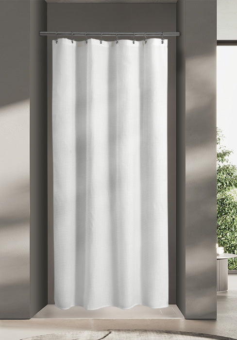 Design Waffle Weave White Shower Curtain Hotel Luxury Quality, Fabric Shower Curtains for Bathroom, Pique Pattern Cloth, Water Repellent and Machine Washable, Standard Size 71" x 72"
