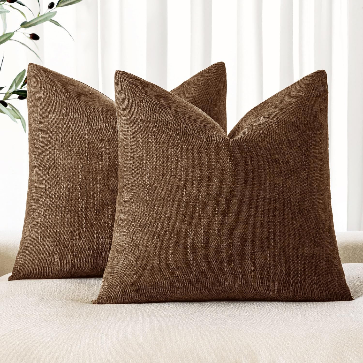 MIULEE Pack of 2 Decorative Throw Pillow Covers Soft Chenille Throw Pillows Solid Neutral Farmhouse Textured Cushion Covers for Couch Sofa Bedroom Living Room 20x20 Inch, Taupe Grey