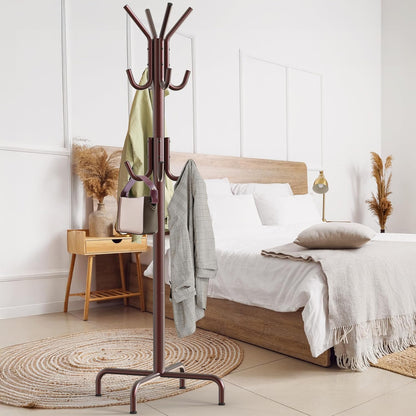 Simple Houseware Standing Coat and Hat Hanger Organizer Rack, 12 Hooks, Bronze