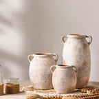 Ceramic Flower Vase 7.6 inch Farmhouse Rustic Vase Decorative Pottery Terracotta Vases for Home Decor Table Mantle Fireplace Living Room Bathroom Wedding Centerpiece (Whitewashed)