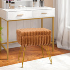 Faux Fur White Vanity Stool Chair with Storage Ottoman, Vanity Chair for Makeup Room, Vanity Stools for Bedroom, Footrest with Metal Legs and as a Coffee Table, White