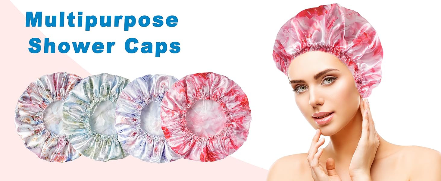 6 PCS Shower Caps for Women, Double Side Waterproof Shower Cap, Reusable Elastic Bath Caps for Shower, EVA Bathing Shower Caps, Bath Hair Caps - Candy Color